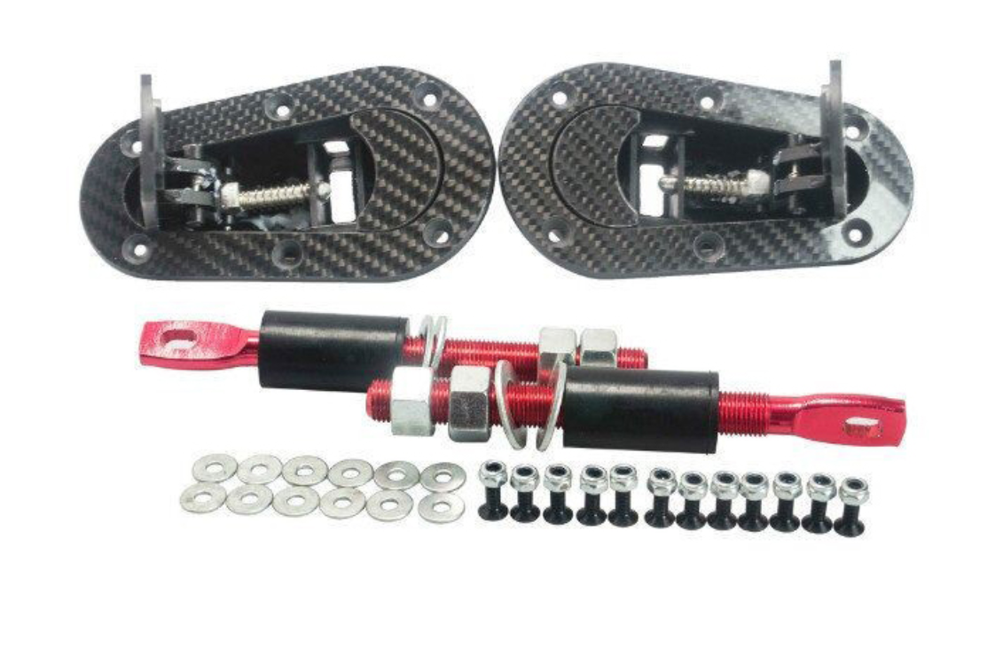Racing Lock Plus Flush Hood Latch Pin Kit Carbon Fiber JDM Style Without Key Universal