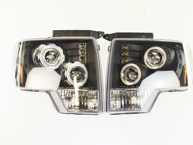 Head Lights for Ford F150 Black Lamps Pair